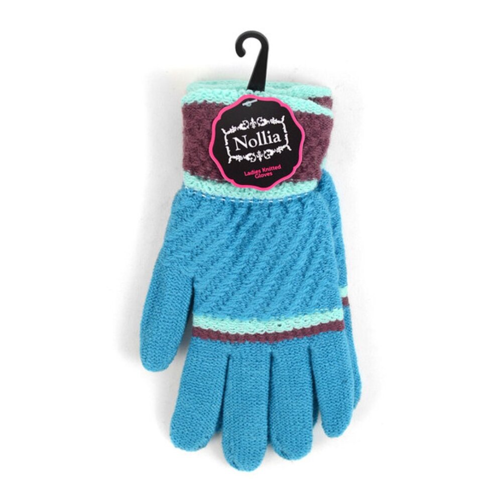 Gloves - Ladies- Stretchy Knitted - Tri Color - Blue/Green/Purple - NWT